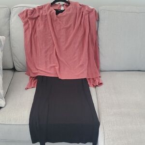 Eileen Fisher - Black Maxi Dress And Poncho Pink Top